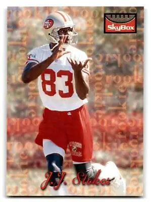 1995 SkyBox Premium #168 J.J. Stokes trading card featuring football player design