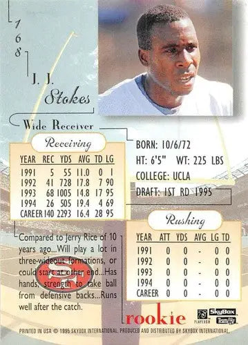 1995 SkyBox Premium #168 J.J. Stokes NM-MT RC Rookie 49ers ID:70738 - Football Card Single