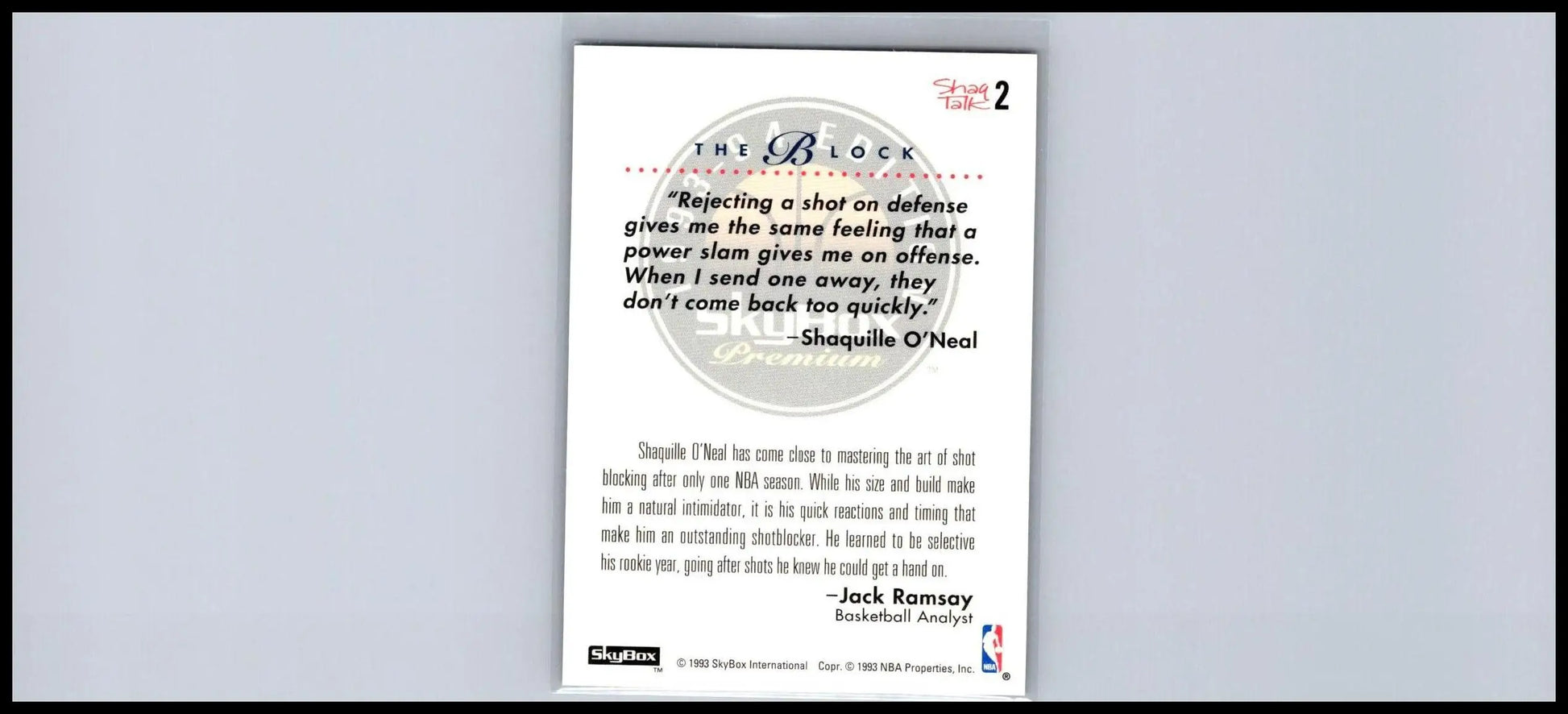 1995 SkyBox Shaquille O’Neal Commemorative Sheet Singles #S2 basketball trading card