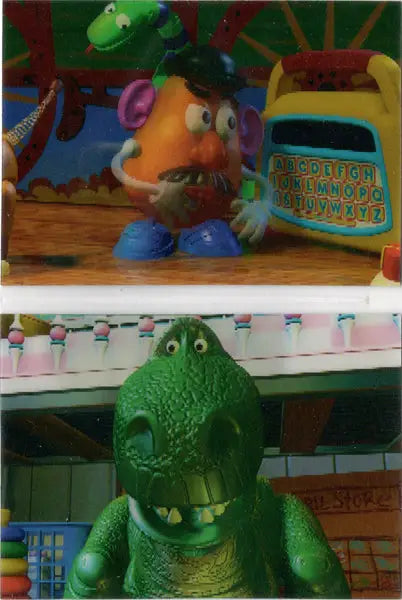 Mr. Potato Head and Rex figures from Toy Story on 1995 Skybox trading cards