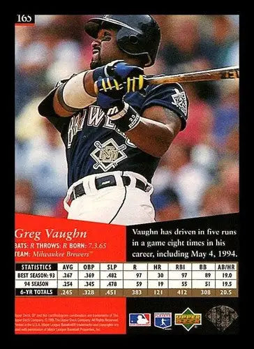 Original gloss 1995 SP Greg Vaughn baseball card NM-MT Brewers