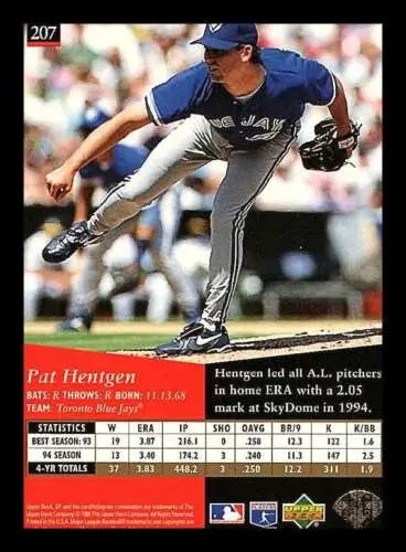 1995 SP #207 Pat Hentgen baseball card in original gloss from Blue Jays collection