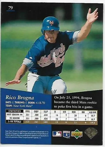 1995 SP #79 Rico Brogna NM Near Mint Mets baseball card with original gloss detail