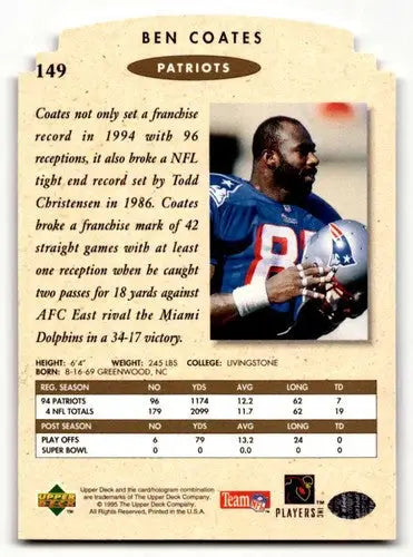 Original gloss Ben Coates Patriots football card from 1995 SP Championship series