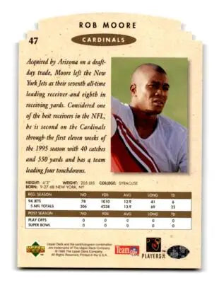 1996 Upper Deck Rob Moore football card featuring Moore Die Cuts from 1995 SP Championship