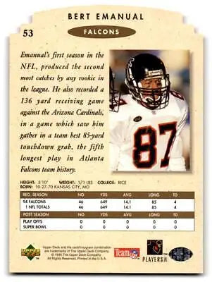 Bert Emanuel football card from 1995 SP Championship #53 Emanuel Die Cuts collection