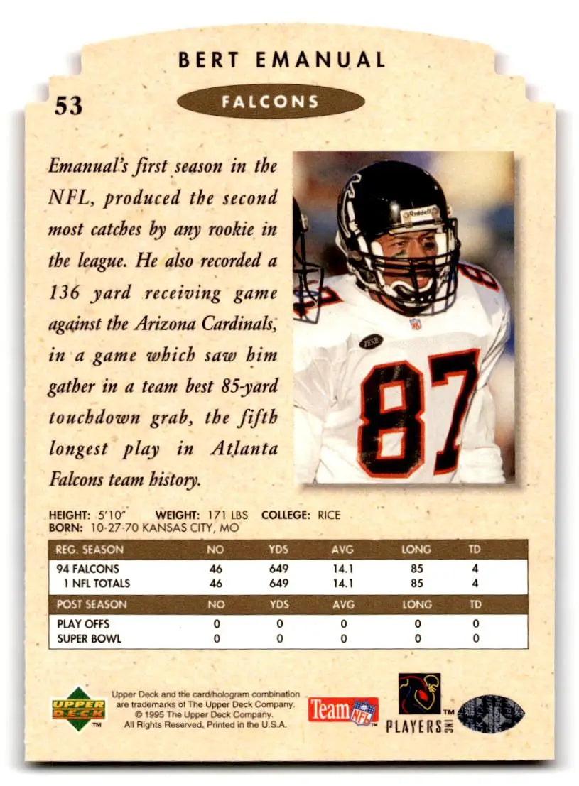 1995 SP Championship #53 Bert Emanuel Die Cuts - Football Card Single