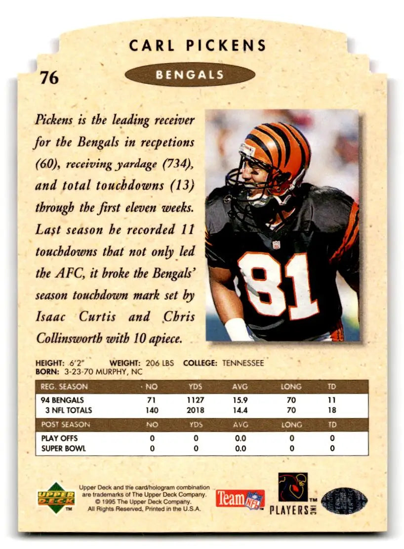 1995 SP Championship #76 Carl Pickens Die Cuts - Football Card Single