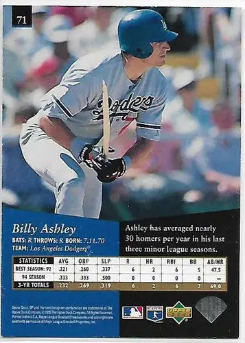 Original gloss Baseball card featuring Billy Ashley from 1995 SP Silver series