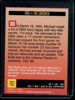 1995 Sports Illustrated Kids The Comeback Michael Jordan #782 Basketball - Basketball Card Single