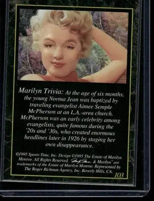 1995 Sports Time Marilyn Monroe Marilyn Monroe #103 - Non-Sports Card Single