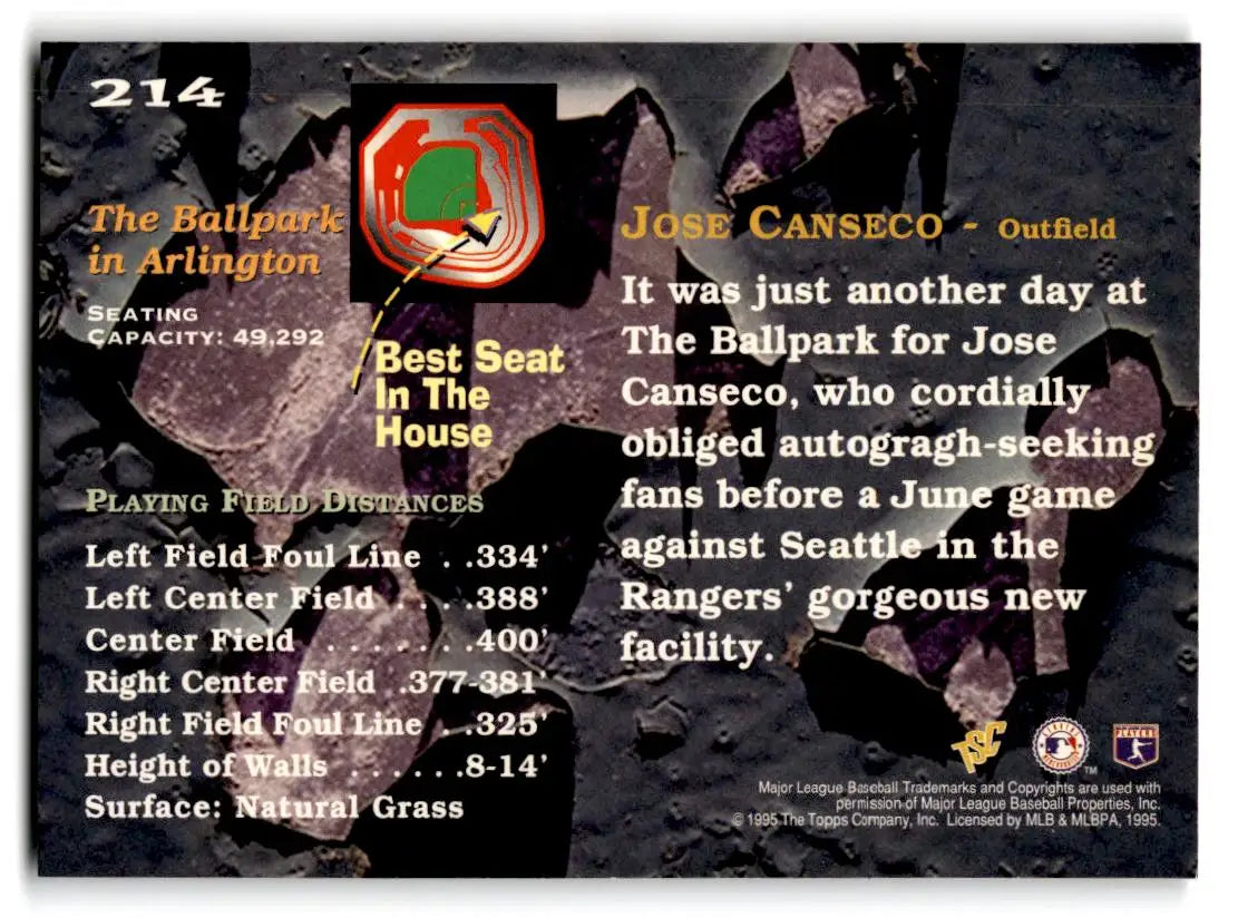 1995 Stadium Club #214 Jose Canseco - Baseball Card Single