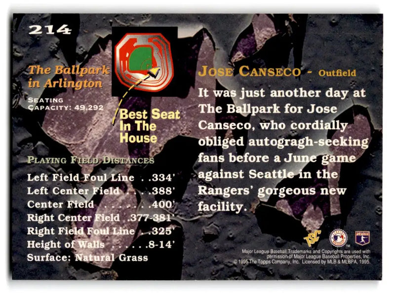 1995 Stadium Club #214 Jose Canseco - Baseball Card Single