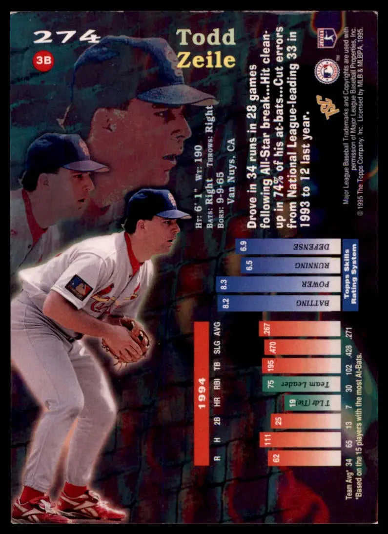 1995 Stadium Club Todd Zeile 274 St. Louis Cardinals NM - Baseball Card Single