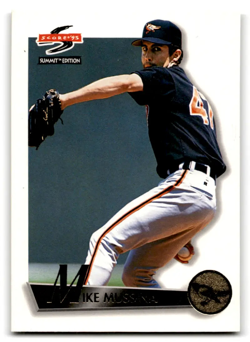 1995 Summit Mike Mussina baseball card with original gloss featuring Orioles