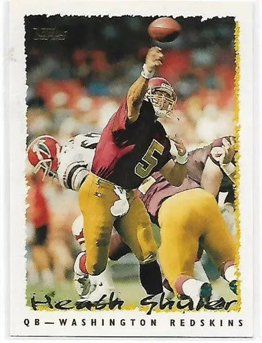 Heath Shuler football card from 1995 Topps Redskins with original gloss, perfect for cards typically sell