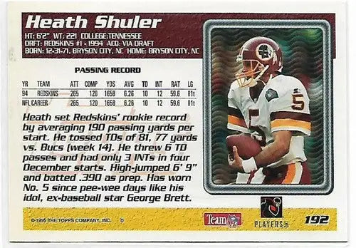 Original gloss Heath Shuler football card from 1995 Topps Redskins collection