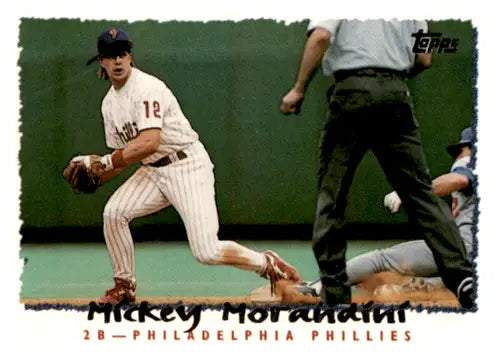 Original gloss Mickey Morandini baseball card from 1995 Topps featuring Phillies ID:65042