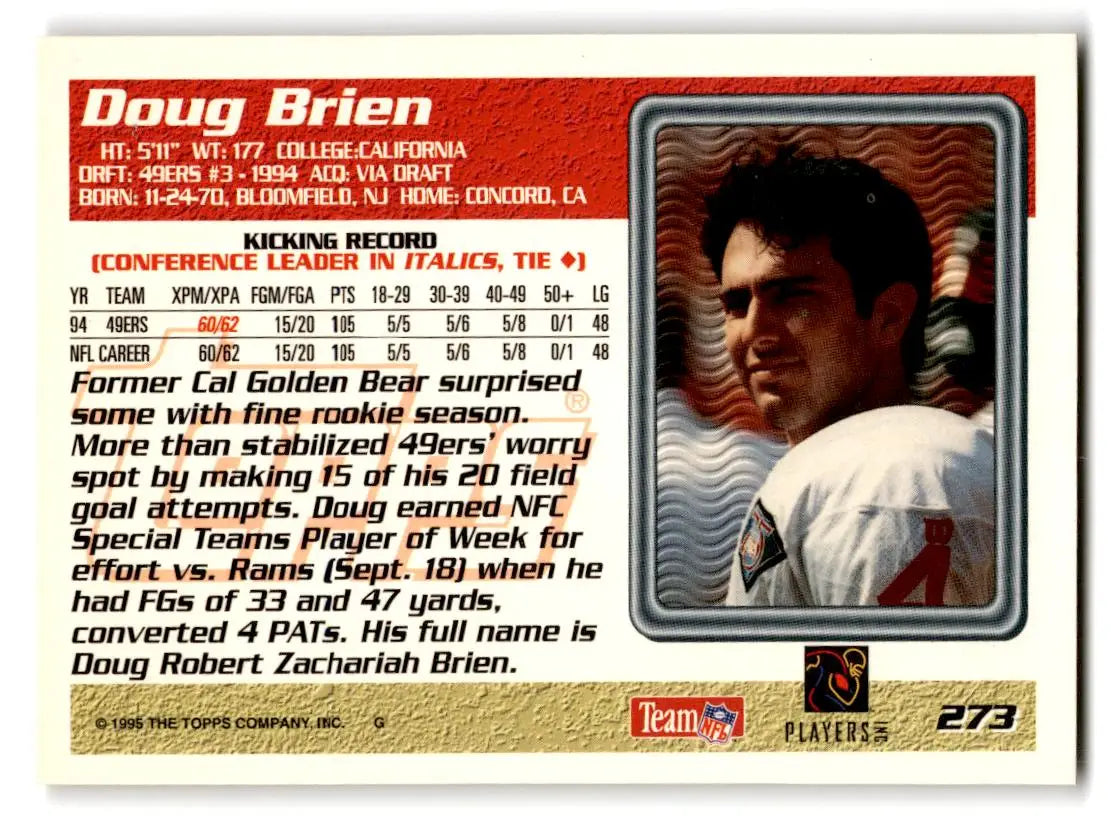 1995 Topps #273 Doug Brien - Football Card Single