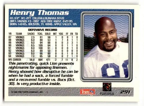 1995 Topps #291 Henry Thomas Detroit Lions Football Cards EX/NM ID:63137 - Football Card Single