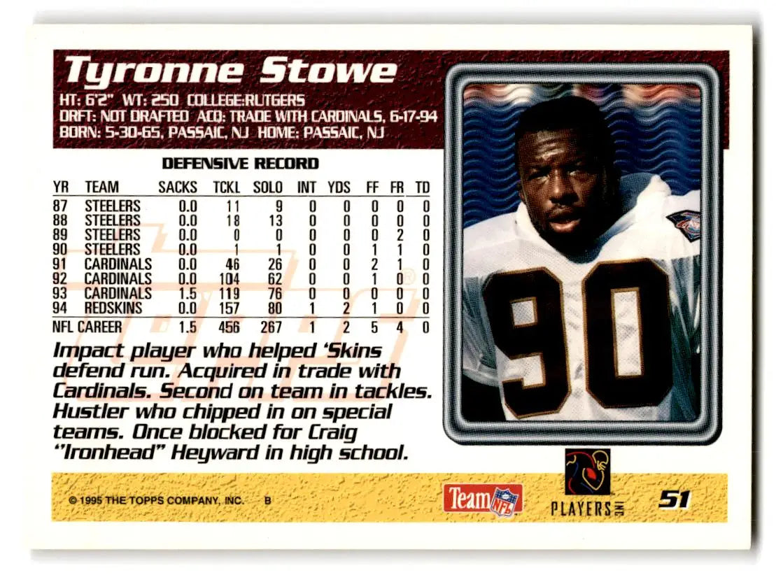 1995 Topps #51 Tyronne Stowe - Football Card Single