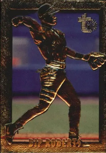 Original gloss baseball trading card featuring Bip Roberts in a throwing pose from Topps Embossed 1995 Topps Embossed Golden Idols