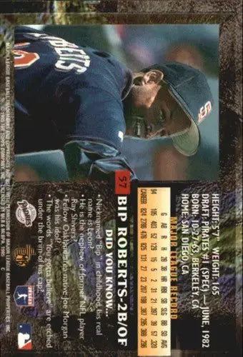 Back of 1995 Topps Embossed Golden Idols Bip Roberts baseball card with career stats