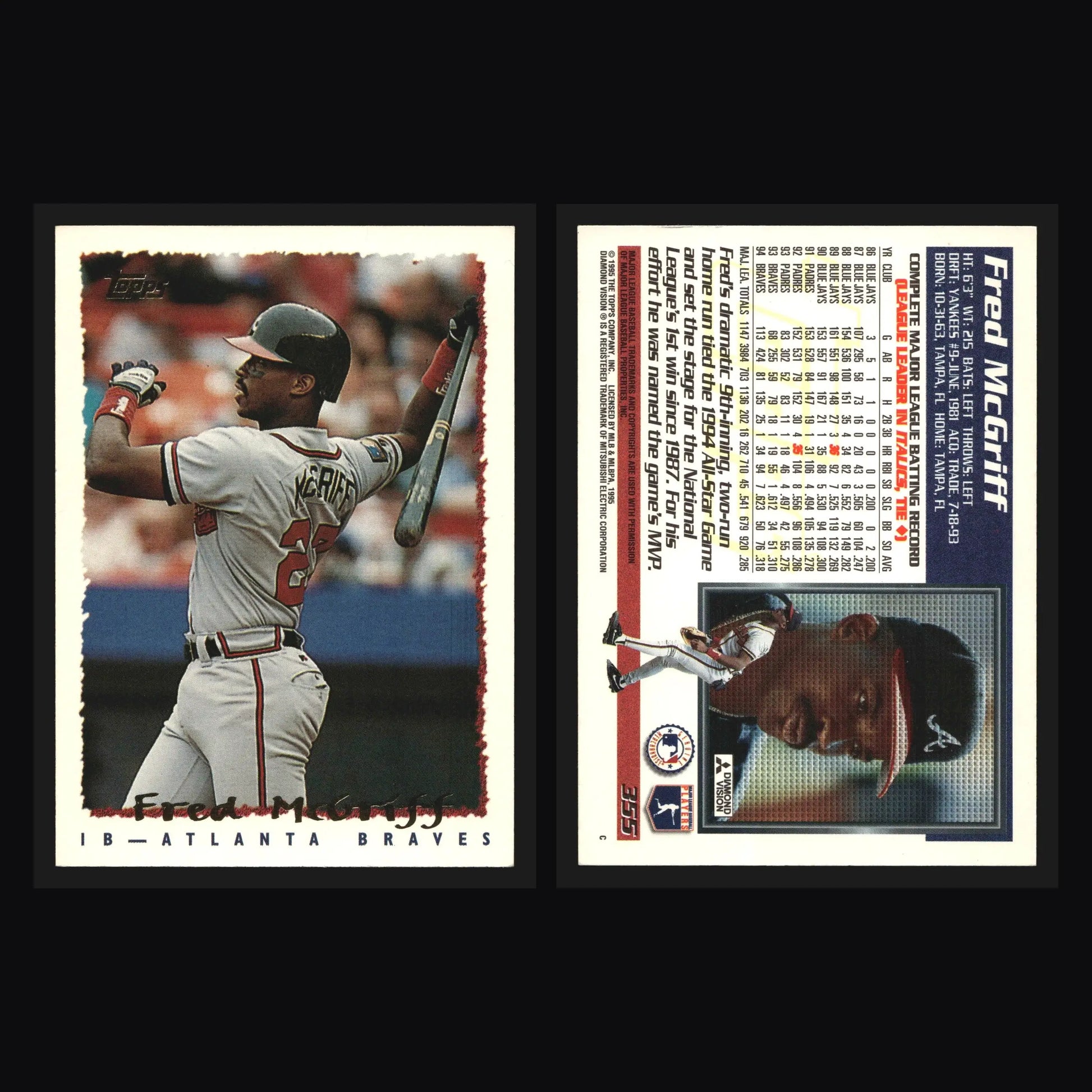 1995 Topps Fred McGriff #355 Atlanta Braves HOF - Baseball Card Single