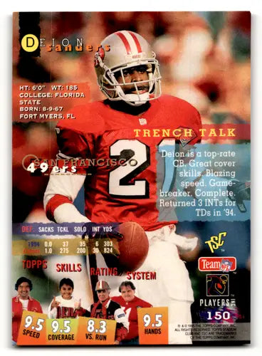 Deion Sanders football card from 1995 Topps Stadium Club featuring San Francisco 49ers