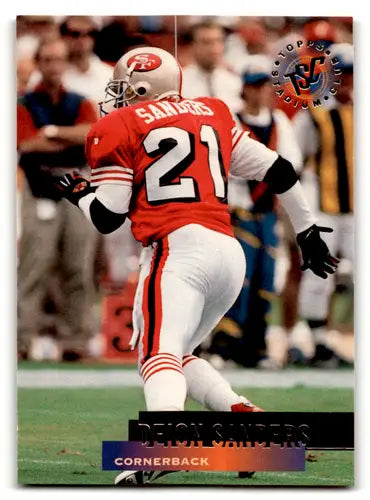 Deion Sanders football card from 1995 Topps Stadium Club featuring San Francisco 49ers