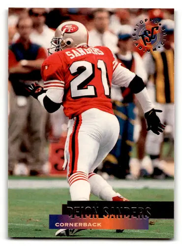 Deion Sanders football card from 1995 Topps Stadium Club featuring San Francisco 49ers