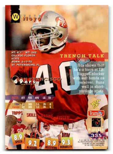 1995 Topps Stadium Club #335 William Floyd NM Near Mint 49ers ID:82054 - Football Card Single