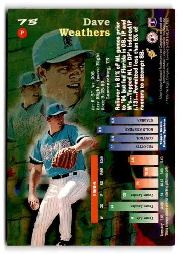 1995 Topps Stadium Club Dave Weathers baseball card Marlins NM near mint front view