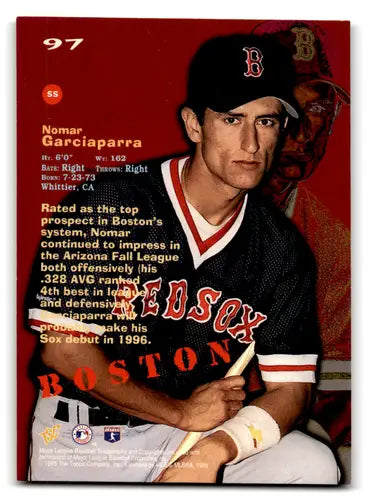 Nomar Garciaparra baseball card from 1995 Topps Stadium Club featuring Red Sox player