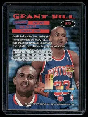 1995 Topps Stadium Club Grant Hill #30 Basketball - Basketball Card Single