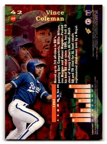 Original gloss Vince Coleman baseball card from 1995 Topps Stadium Club Virtual Reality