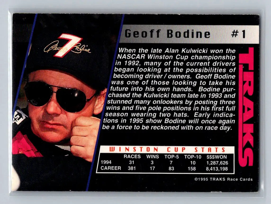 1995 Traks #1 Geoff Bodine First Run Geoff Bodine Racing - Racing Card Single