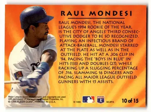 Original gloss Raul Mondesi Los Angeles Dodgers baseball card from 1995 Ultra #10