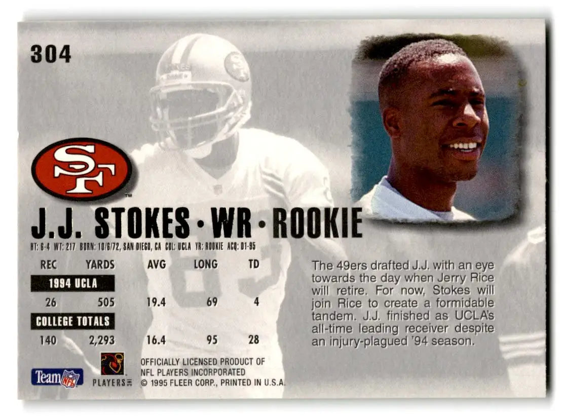 1995 Ultra #304 J.J. Stokes - Football Card Single