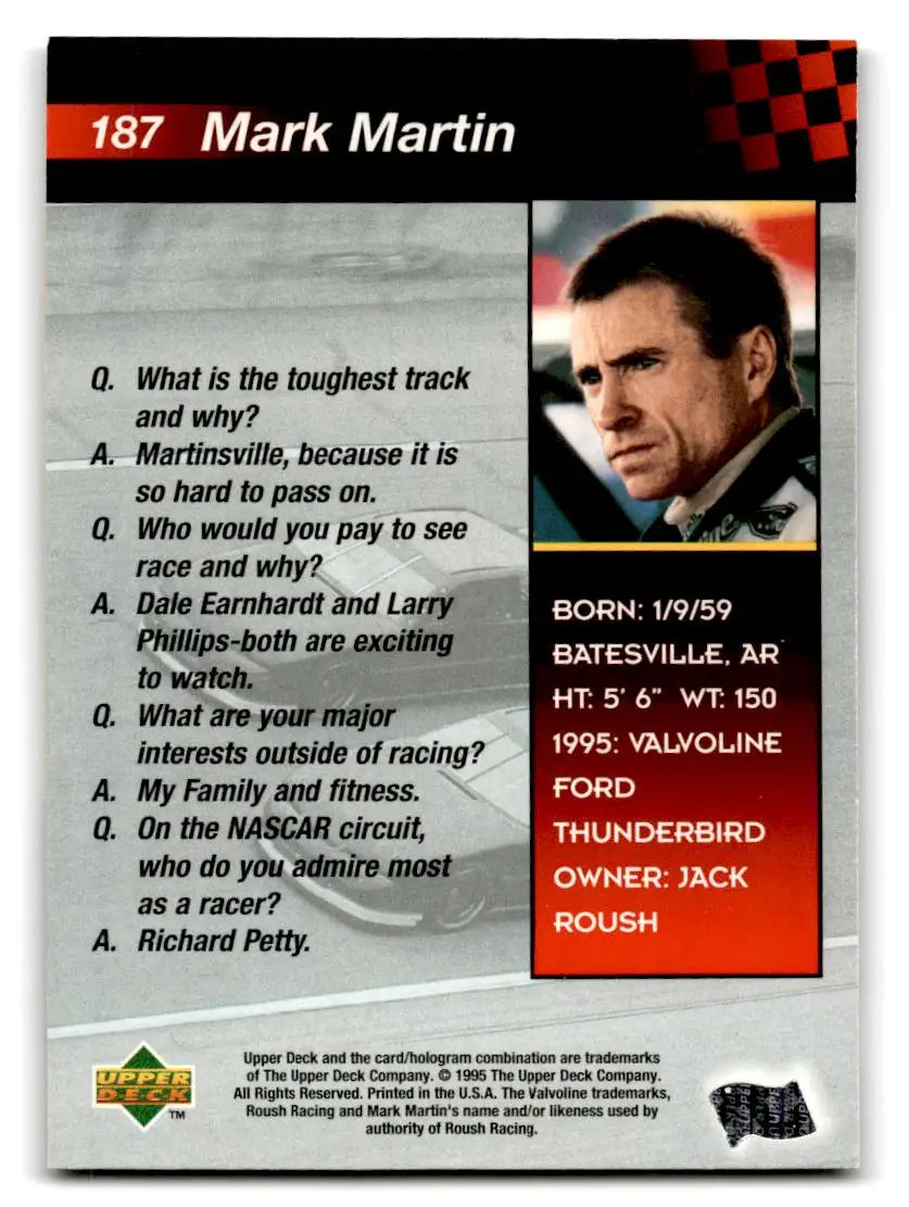 1995 Upper Deck #187 Mark Martin Silver Signature / Electric Silver - Racing Card Single