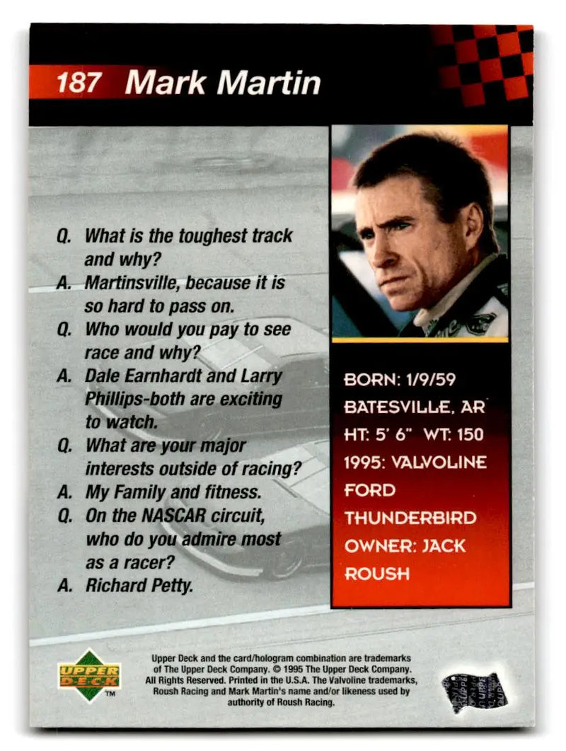 1995 Upper Deck #187 Mark Martin Silver Signature / Electric Silver - Racing Card Single