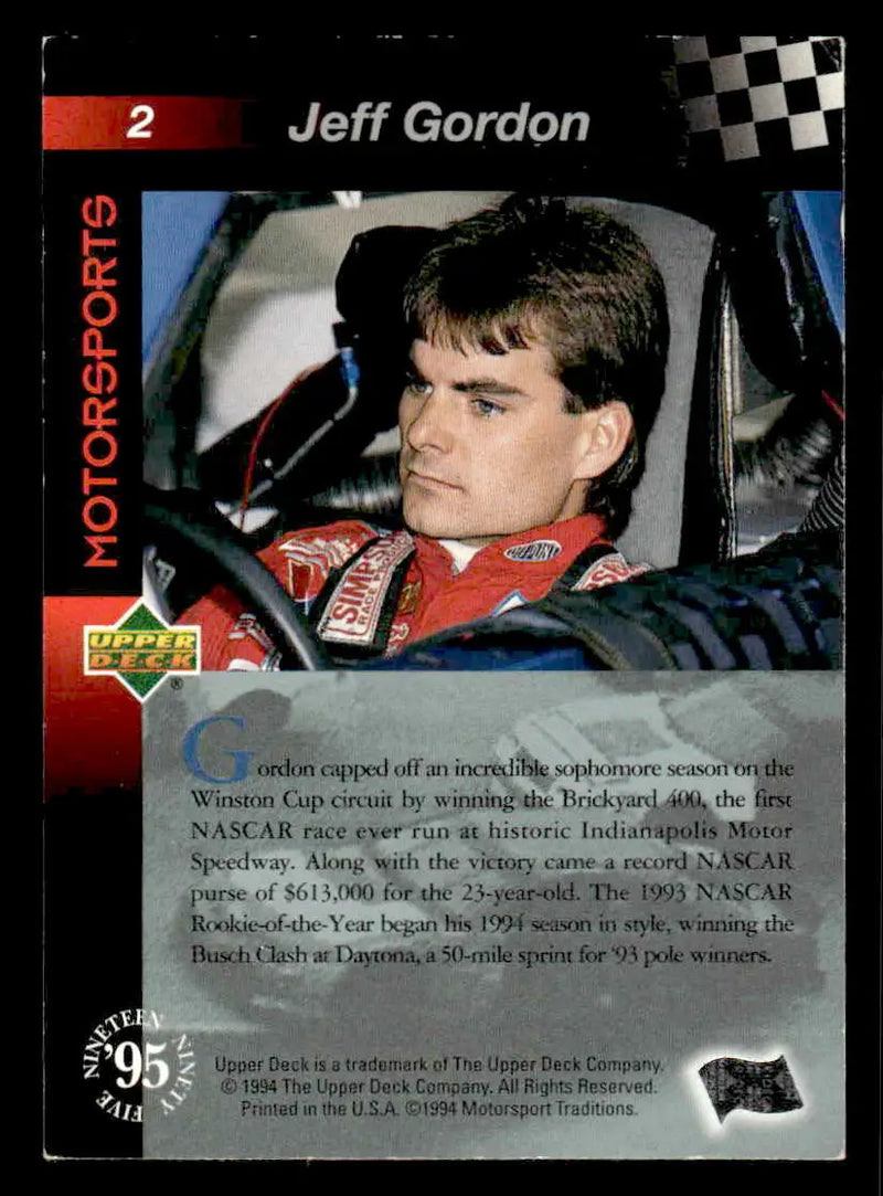 1995 Upper Deck #2 Jeff Gordon - Racing Card Single