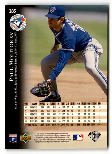 1995 Upper Deck #285 Paul Molitor Toronto Blue Jays Baseball Cards - Baseball Card Single