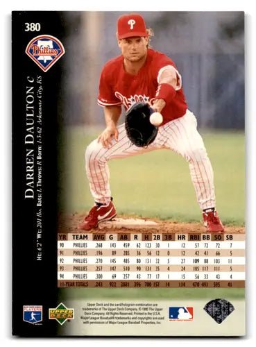 Original gloss 1995 Upper Deck Darren Daulton baseball card Phillies ID 71833