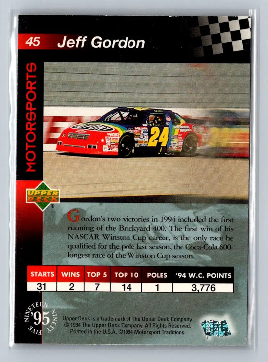 1995 Upper Deck #45 Jeff Gordon Hendrick Motorsports - Racing Card Single