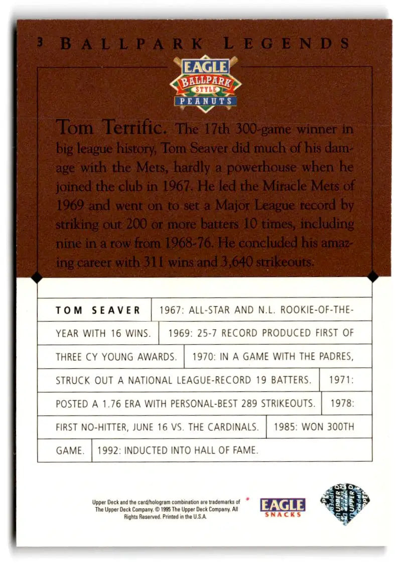 1995 Upper Deck Eagle Peanuts Legends #3 Tom Seaver - Baseball Card Single