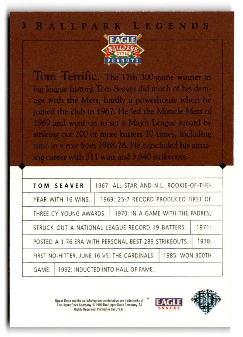 1995 Upper Deck Eagle Peanuts Legends #3 Tom Seaver - Baseball Card Single