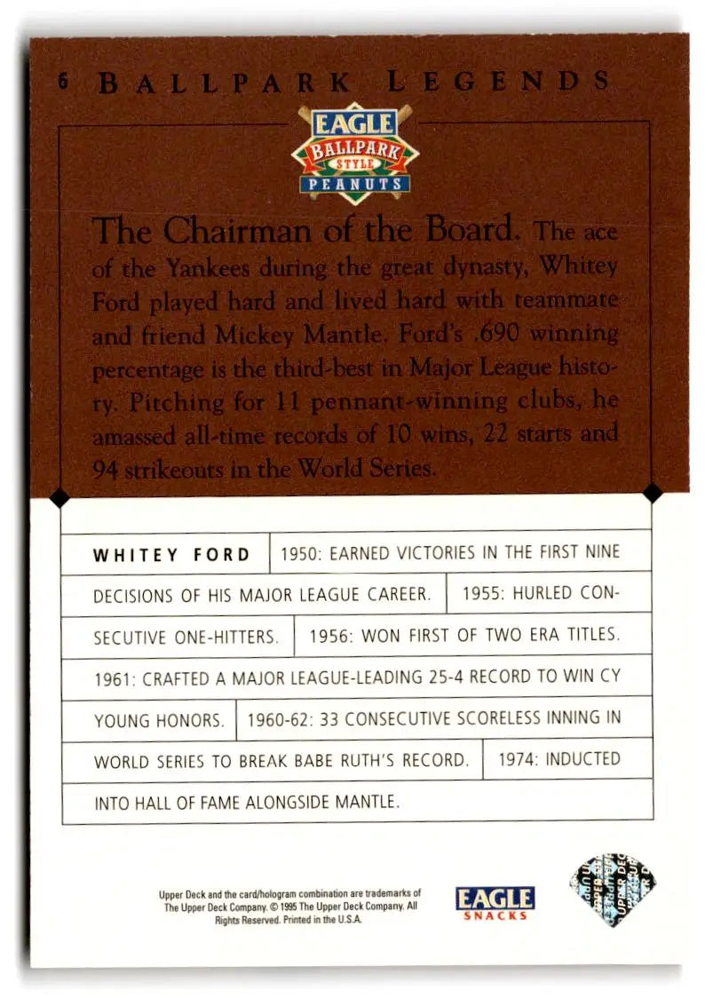 1995 Upper Deck Eagle Peanuts Legends #6 Whitey Ford - Baseball Card Single