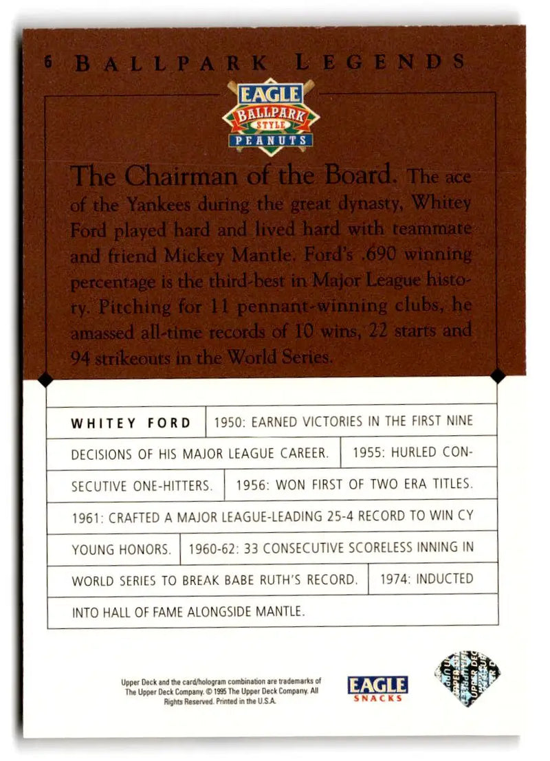1995 Upper Deck Eagle Peanuts Legends #6 Whitey Ford - Baseball Card Single