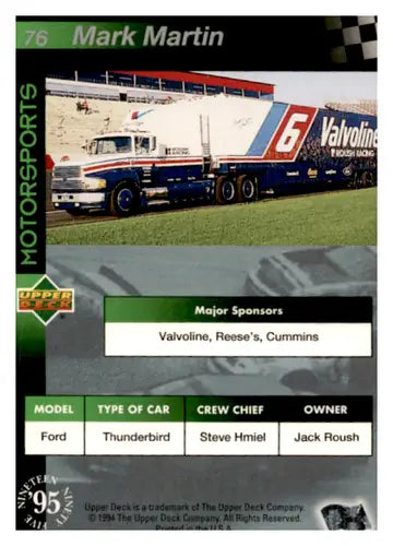 1995 Upper Deck Electric Silver #76 Mark Martin’s Car NM-MT - Racing Card Single